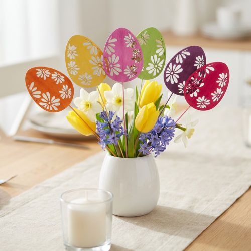 Artikel Paaseieren decoratieve bloempluggen Paashout 30,5cm 18 st