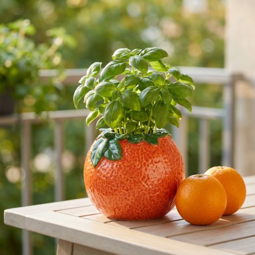 Mediterrane decoratieve oranje vaas bloempot keramiek Ø9cm | Floristik24.nl