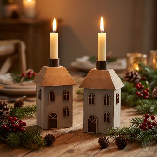 Kerstkaarsenhouder voor taps toelopende kaarsen, 14,5 cm, 2 stuks | Floristik24.nl