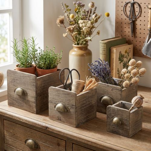 Houten ladeset met handvat,