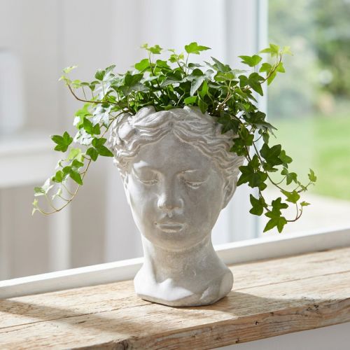 Plantenpot dameshoofd decoratieve plantenbak wit gewassen 15×16×21cm | Floristik24.nl