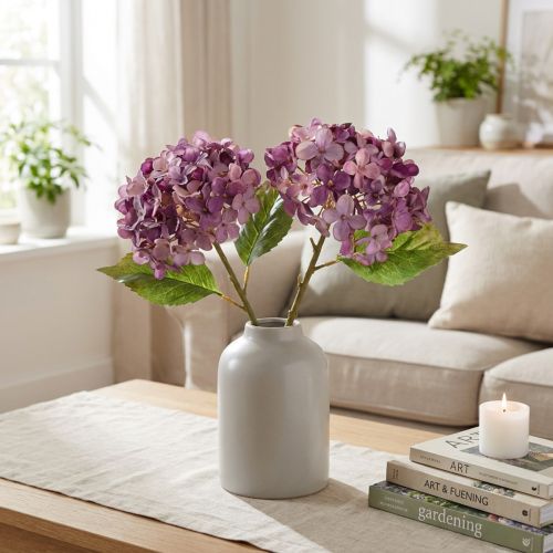 Kunsthortensia's Paars Kunstbloemen Hortensia 34cm 2 stuks | Floristik24.nl