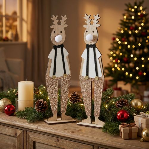 Rendier houten decoratiefiguur Kerst om neer te zetten 12×6.5cm H45cm 2st | Floristik24.nl