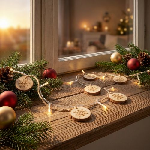 LED kerstverlichting binnen kerstverlichting houten schijven L120cm | Floristik24.nl