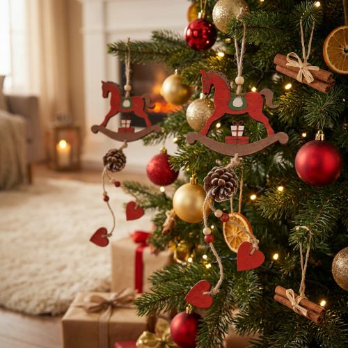 Artikel Decoratief hobbelpaard houten hangende decoratie Kerstmis Rood 37cm 2st