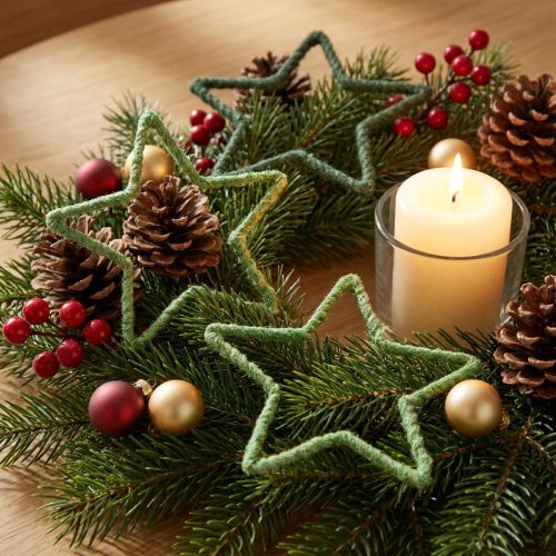 Sterren jute voor kerstversiering kerststerren groen 15cm 8 st | Floristik24.nl