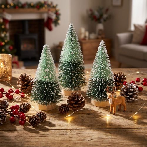 Mini kunstkerstboom met sneeuw Ø5cm H10cm 6 stuks | Floristik24.nl
