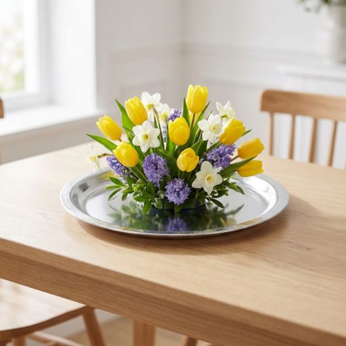 Sierbord metaal zilver glanzend Ø34cm H3cm | Floristik24.nl