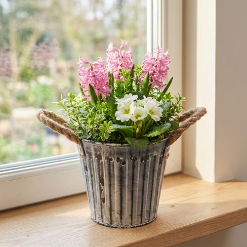 Bloempot met handvatten, metalen plantenbak, decoratieve pot voor planten Ø14,5 cm | Floristik24.nl