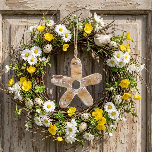 Bloem om op te hangen, houten decoratie met patroon, lentedecoratie naturel, wit H19.5cm | Floristik24.nl