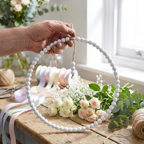 Witte parel decoratieve krans Ø28cm 4-delige set - Veelzijdige hangende decoratie voor lente-, bruiloft- en vintagedecoraties | Floristik24.nl
