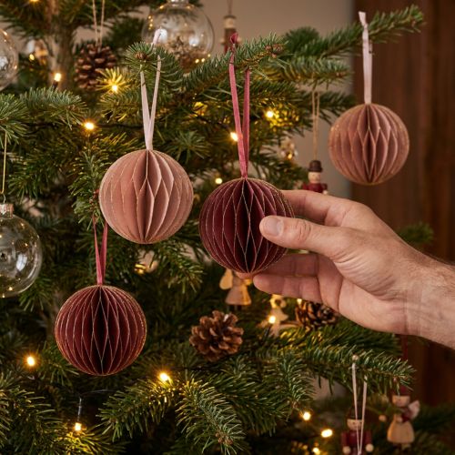 Honingraatballen kerst bordeaux roze Ø8cm 4st | Floristik24.nl