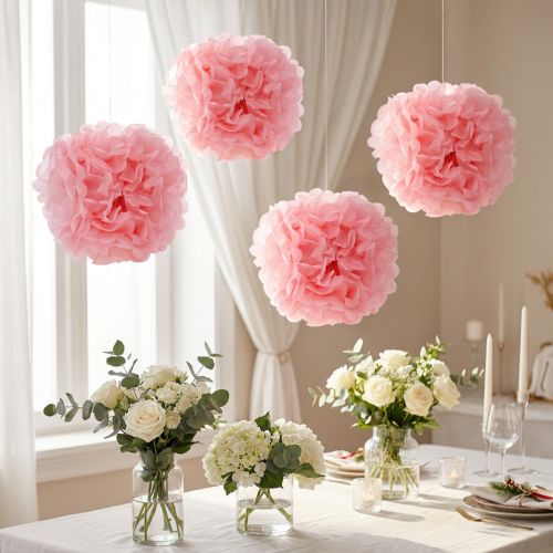 Pompompapier Ø30cm lichtroze 5st | Floristik24.nl
