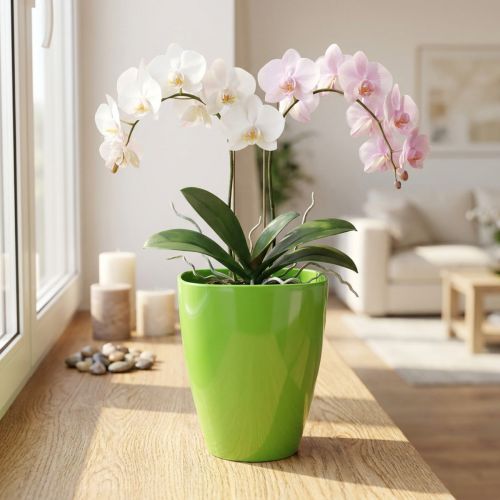 Orchideepot glanzend Ø12,5cm limoen 1 st | Floristik24.nl
