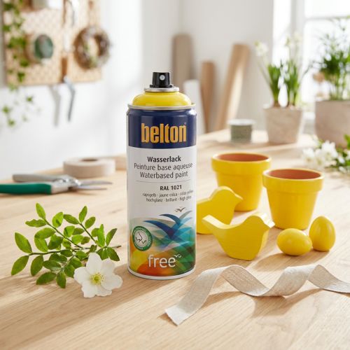 Artikel Belton gratis waterlak geel hoogglans spray koolzaad geel 400ml