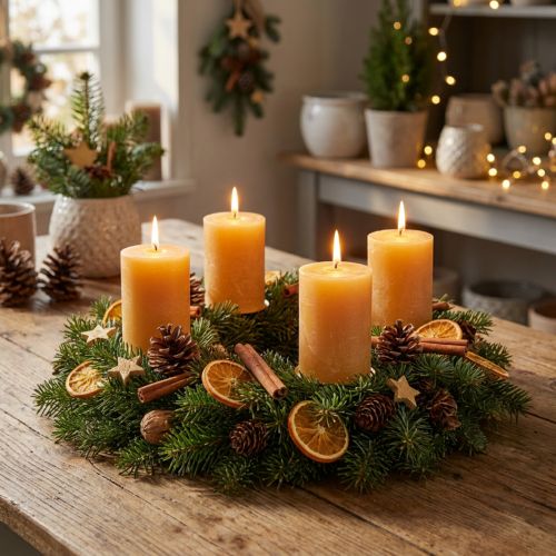 Effen pilaarkaarsen, honingkleurige decoratieve kaarsen, Adventsdecoratie, 70x80mm, set van 4, hoge kwaliteit | Floristik24.nl