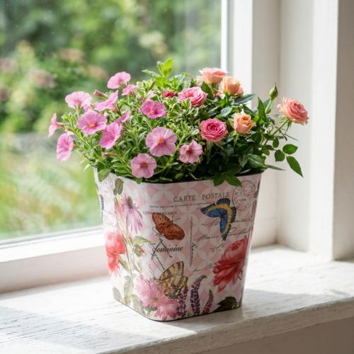 Bloempot met bloemenpatroon Ø13×H11,5cm plastic bloempot | Floristik24.nl
