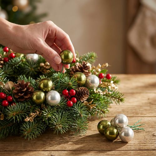 Kerstbal glas spiegel bessen olijf zilver Ø40mm 32 stuks | Floristik24.nl
