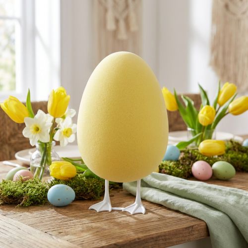 Decoratief ei met pootjes geel tafeldecoratie Pasen decoratief figuur ei H25cm | Floristik24.nl