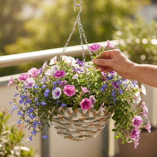 Plantenmand om op te hangen, bloemenmand gevlochten wit, grijs, naturel H16cm Ø30cm | Floristik24.nl