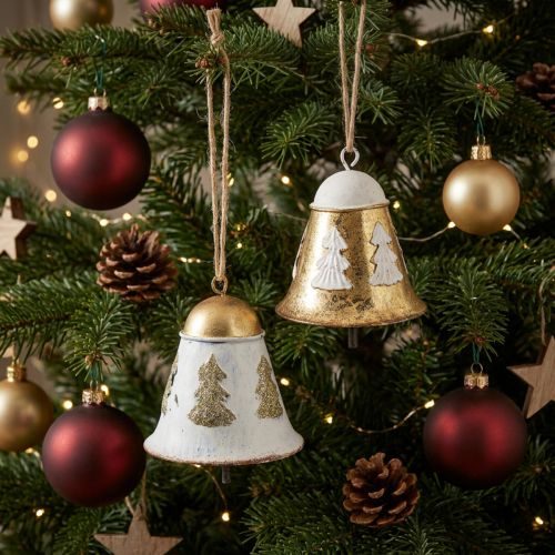 Kerstklokken vintage kerstdecoratie goud wit 2 stuks | Floristik24.nl