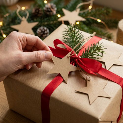 Cadeaukaartjes Kerst bruin sterpapier Ø5.5cm 100st | Floristik24.nl