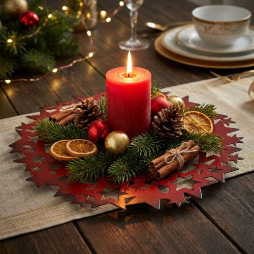 Artikel Kerstbord metalen sierbord met sterren rood Ø34cm