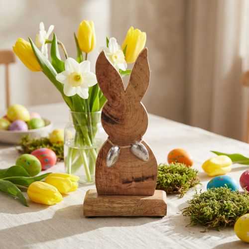 Paashaas hout met eieren metaal, tafeldecoratie Pasen H20.5cm | Floristik24.nl