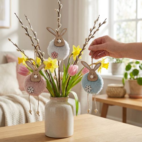 Hanger konijntjes decoratieve hanger Paashout pluche 26×7×2cm 6 st | Floristik24.nl