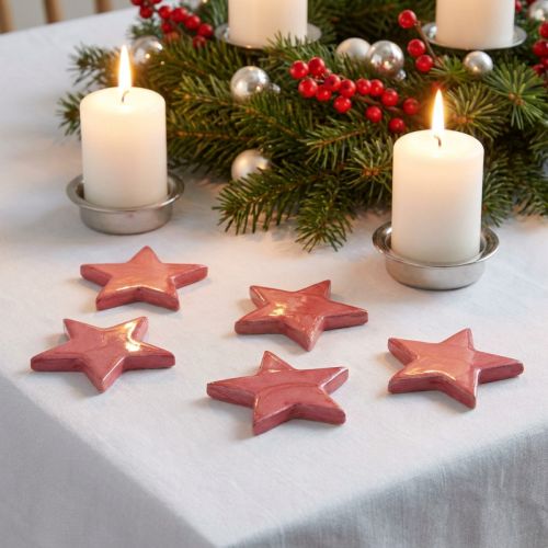 Houten sterrendecoratie Kerstdecoratie sterren roze glans Ø5cm 8 st | Floristik24.nl