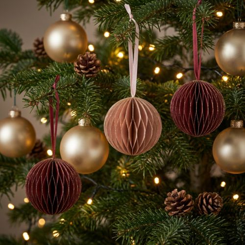 Honingraatballen Bordeaux Roze Glitter Ø7cm 4 stuks | Floristik24.nl