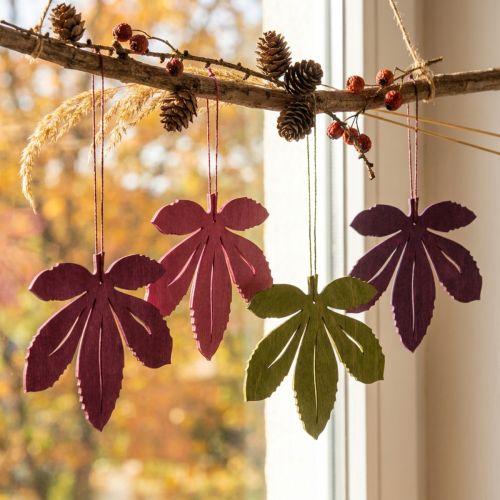Houten decoratieve hangers, herfstbladeren, roze, paars, groen, 12x10 cm, 12 stuks | Floristik24.nl