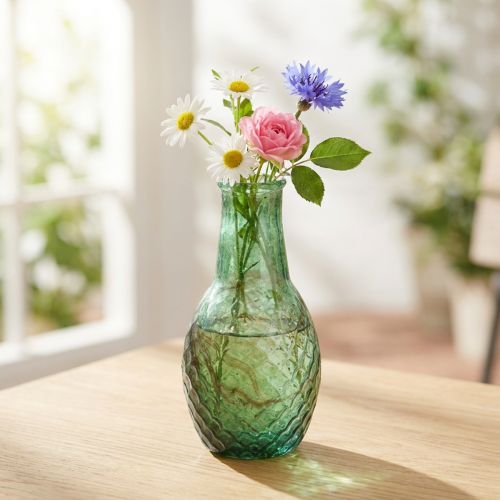 Minivaasje groene glazen vaas bloemenvaas diamanten Ø6cm H11,5cm | Floristik24.nl