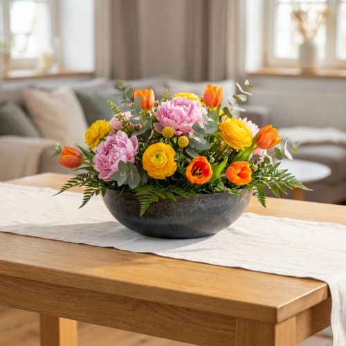 Decoratieve schaal rond kunststof arrangement voet Ø29,5cm | Floristik24.nl