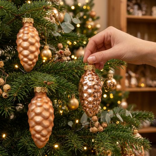 Kerstkegels glaskegels glasdecoratie abrikoos H6,5cm 10 st | Floristik24.nl