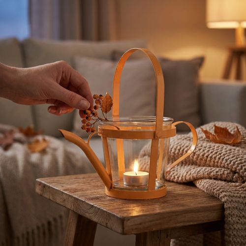 Artikel Lantaarn glazen decoratieve gieter metaal oranje Ø14cm H13cm