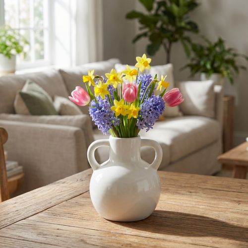 Keramieken vaas witte vaas met 2 handgrepen keramiek Ø7cm H11,5cm | Floristik24.nl