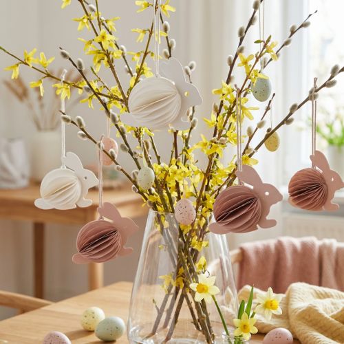 Set van 5 Wabenvormige Paashaas Hangers Wit en Oranje 8 cm | Floristik24.nl