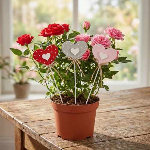 Artikel Harten gestippelde houten harten bloempluggen 6×5cm 18 st