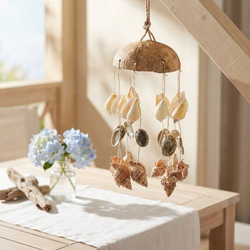 Windgong maritieme decoratie met natuurlijke kokosnoot Ø12,5cm 48cm | Floristik24.nl