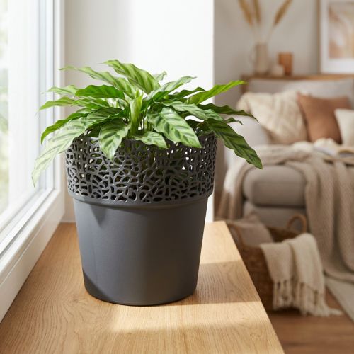 Plantenbak kunststof bloempot antraciet Ø14,5cm H15,5cm | Floristik24.nl