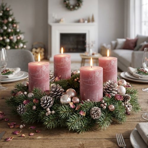 Effen gekleurde kaarsen antiek roze 60x80mm 4st | Floristik24.nl