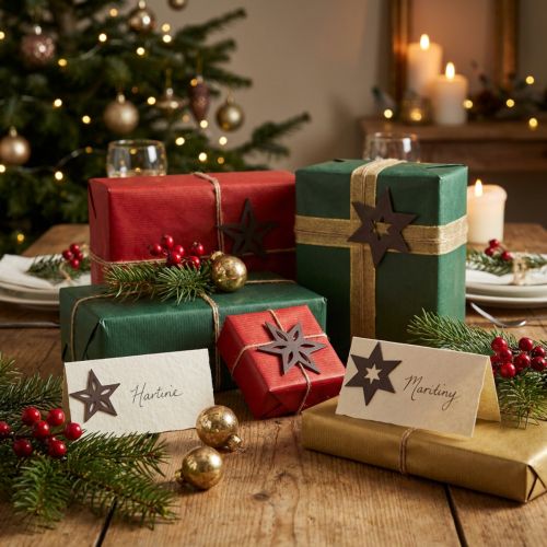 Deco houten sterren paarse kerstster zelfklevend 4cm mix 36st | Floristik24.nl