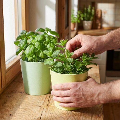 Papieren cachepot, plantenbak, kruidenpot blauw/groen Ø15cm H13cm 4st | Floristik24.nl