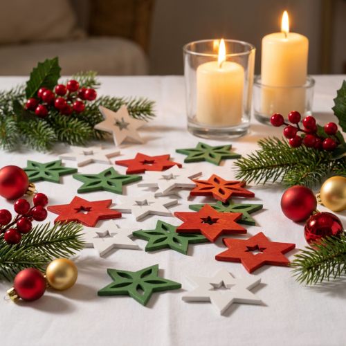 Strooidecoratie kerst houten sterren rood/wit/groen Ø3,5cm 72 st | Floristik24.nl