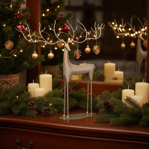 Decoratieve hertensculptuur met groot gewei, moderne metalen look, 48 cm | Floristik24.nl