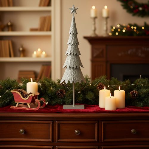 Decoratieve kerstboom op een standaard met ster, feestelijke tafeldecoratie, 74 cm | Floristik24.nl