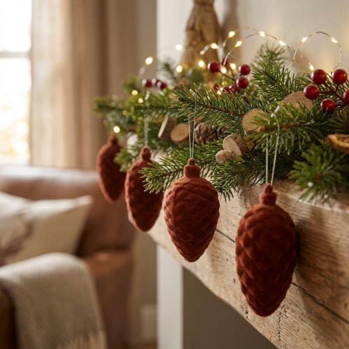 Decoratieve fluwelen rooiboskegels, 9,5 cm/8 cm, 12 stuks | Floristik24.nl