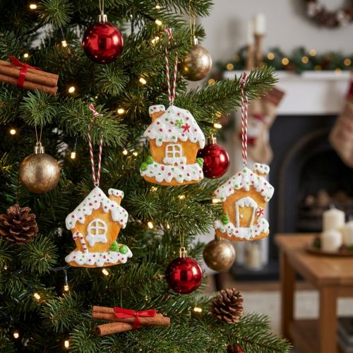 Krokant huisje kerstboomversiering peperkoekhuisje H9cm 3 st | Floristik24.nl