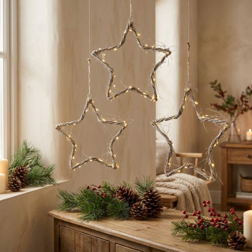 Artikel Kerstdecoratie ster wit gewassen sterren om op te hangen iep 30cm 4st